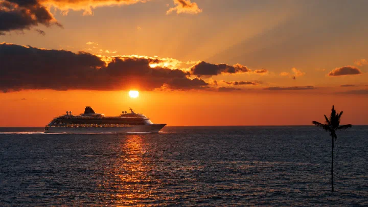 Cruise ship at sunset